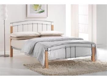 Birlea Tetras 4' Small Double Silver and Natural Slatted Bedstead Metal Bed