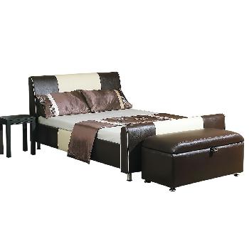 Cappachino Leather Bed Frame Superking White Black Stripe