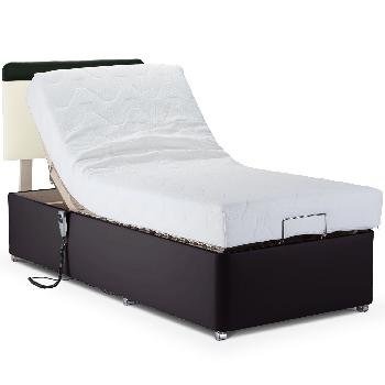 Deep Adjustable Bed with Latex Mattress - Faux Leather - Small Single - With Massage Unit - Chocolate Faux Leather - None