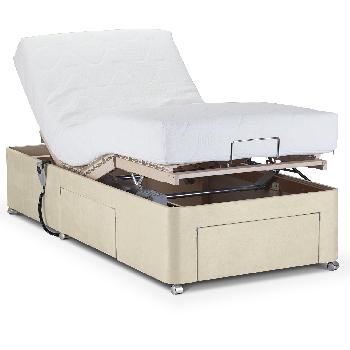 Deep Adjustable Bed with Latex Mattress - Faux Suede - Double - With Massage Unit - Cream Faux Suede - Foot and Side Drawer