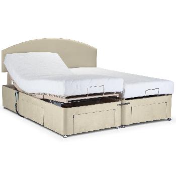 Deep Adjustable Bed with Memory Comfort Mattress - Faux Suede - Kingsize - With Massage Unit - Beige Faux Suede - 4 Drawers