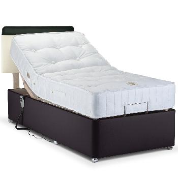 Deep Adjustable Bed with Pocket 1000 Mattress - Faux Leather - Double - With Massage Unit - Cream Faux Leather - 2 Drawers (Right)