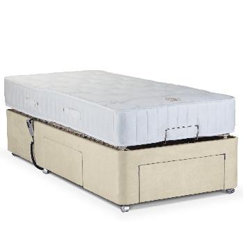 Deep Adjustable Bed with Pocket 1000 Mattress - Faux Suede - Double - Without Massage Unit - Cream Faux Suede - 2 Drawers (Right)