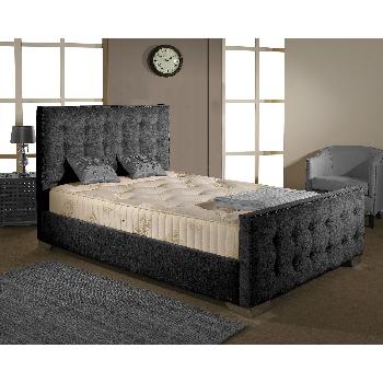 Delaware Fabric Divan Bed and Mattress Set Charcoal Chenille Fabric Double 4ft 6