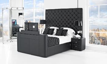 Encore Leather TV Bed, Superking, Black Leather, Samsung 32 Smart LED TV with WiFi Dongle