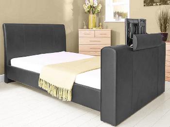 GFW New York Double Black Faux Leather TV Bed Frame