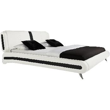 Giomani Hendrix Faux Leather Bed Frame in White with Black Stripe - Double