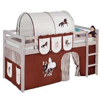 Idense Nelle Whitewash Midsleeper - Horses Brown - With curtains and slats - Continental Single