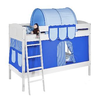Idense White Wooden Ida Bunk Bed - Blue - With curtain and slats - Continental Single