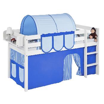 Idense White Wooden Jelle Midsleeper - Blue - With curtain and slats - Single