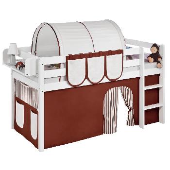 Idense White Wooden Jelle Midsleeper - Brown - With curtain and slats - Single