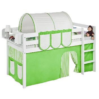 Idense White Wooden Jelle Midsleeper - Green - With curtain and slats - Single