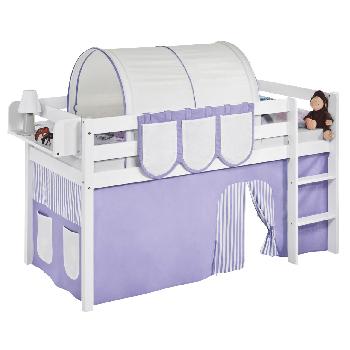 Idense White Wooden Jelle Midsleeper - Lilac - With curtain and slats - Continental Single