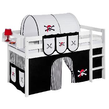Idense White Wooden Jelle Midsleeper - Pirate Black and White - With curtain and slats - Single