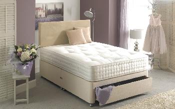 La Romantica Rhapsody Pocket 1000 Divan - Creme Chenille Fabric, King Size, End with 2 Continental Drawers