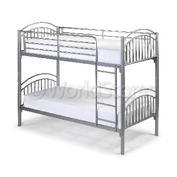 Metal Silver Bunk Bed with Mattress and Bedding Bundle Single