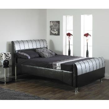 Newark Sleigh Leather Bed Frame Superking Cream with Silver
