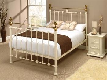 Original Bedstead Co Hamilton in Ivory 3' Single Glossy Ivory & Antique Brass Slatted Bedstead Metal Bed