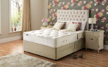 Rest Assured Adleborough 1400 Pocket Ortho Divan Bed, Double, 4 Drawers Continental, Sandstone, Complementing Lecce Headboard