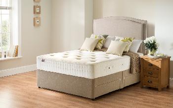 Rest Assured Belsay 800 Pocket Ortho Divan Bed, Double, 4 Drawers Continental, Sandstone, Complementing Florence Headboard