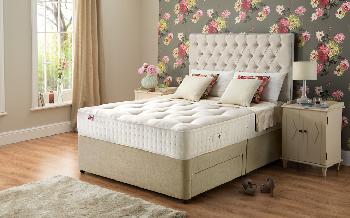 Rest Assured Wetherall 1400 Pocket Latex Divan Bed, Double, 4 Drawers Continental, No Headboard Required, Sandstone