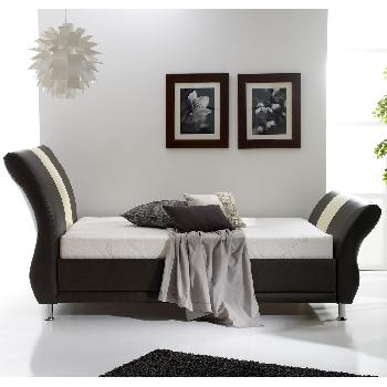 Scipos Faux Leather Bed Frame PVC Black Cream Stripe Superking