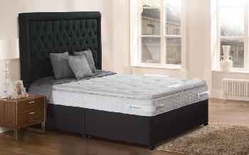Sealy Pillow Honister Contract Divan Bed, Double, Platform Base, 34cm Base with 6cm Castors, Damask