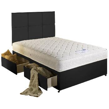 Serene Black Faux Leather Single Divan Bed Set 3ft with 2 drawers