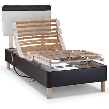 Shallow Adjustable Bed Base Only - Single - Chrome - Without Massage Unit - Chocolate Faux Leather