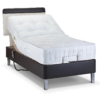 Shallow Adjustable Bed with Pocket 1000 Mattress - Faux Leather - Single - Chrome - With Massage Unit - Chocolate Faux Leather