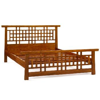 [Shimu Asian Contemporary King Size Lattice Bed]