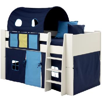 Steens Glossy White Mid Sleeper Bed Frame with Dark Blue Tunnel and Tent Steens White Mid Sleeper Frame with Dark Blue Tunnel and Tent