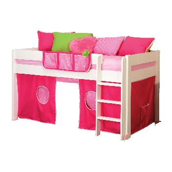 Stompa Play 2 Midsleeper Frame Set with Tent Pink and Flowers Tent without Matching Pocket Tidy without Scatter Cushion without Mattress