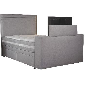 Sweet Dreams Image Chic Luxury Divan TV Bed Superking Silver 2 Drawers Mattress