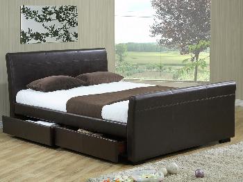 Time Living Houston King Size (4 Drawer) Brown Faux Leather Bed Frame