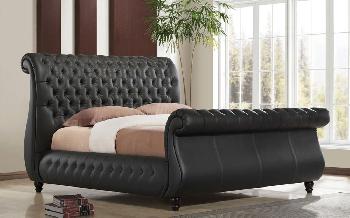 Time Living Swan Genuine Leather Bed, Superking, Real Leather - Black