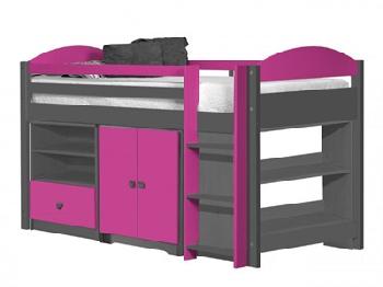 Verona Design Ltd Maximus Mid Sleeper Set 2 Graphite 3' Single Graphite Pink Mid Sleeper Cabin Bed