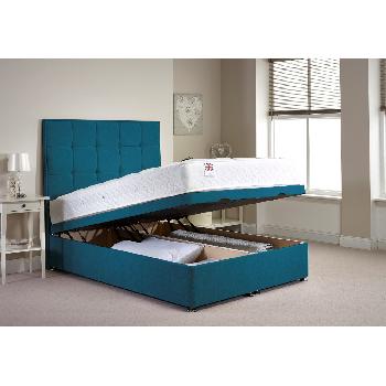 Appian Ottoman Divan Bed and Mattress Set Teal Chenille Fabric Super King 6ft