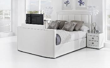 Azure Leather TV Bed, King Size, White Leather, Toshiba 32 HD Ready LED TV