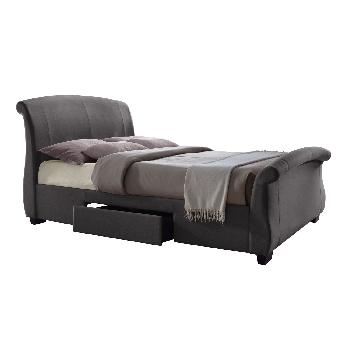 Barcelona Fabric Sleigh Drawer Bed Grey Kingsize