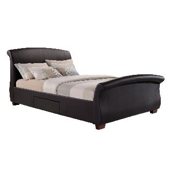 Barcelona PU Leather Bed Frame - Brown - With Drawers - Double