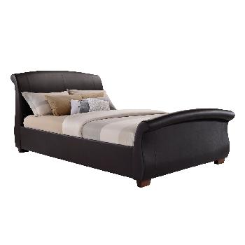 Barcelona PU Leather Bed Frame - Brown - Without Drawers - Double