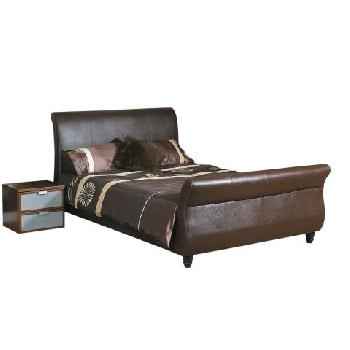Barcelona Sleigh Leather Bed Frame Double Brown