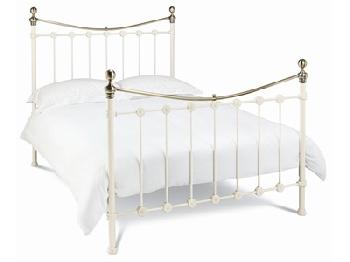 Bentley Designs Amelie 4' Small Double Antique White and Antique Brass Slatted Bedstead Metal Bed