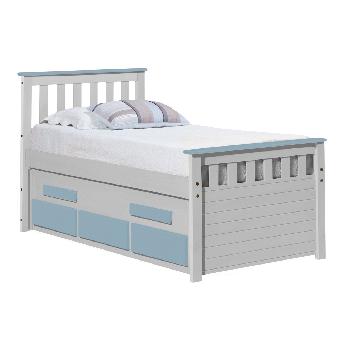 Bergamo Long Captains Guest Bed White with Baby Blue