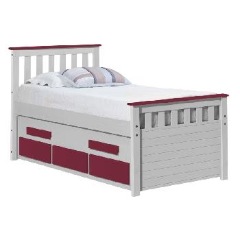 Bergamo Long Captains Guest Bed White with Fuschia