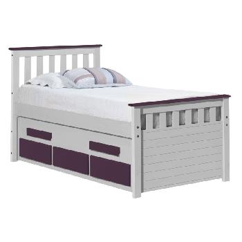 Bergamo Long Captains Guest Bed White with Lilac