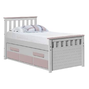 Bergamo Long Captains Guest Bed White with Pink