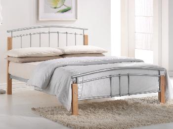 Birlea 4ft Tetras Small Double Silver Metal and Beech Bed Frame