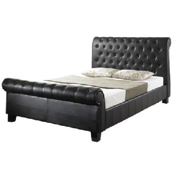 Black Lourosa Faux Leather Button Bed Double